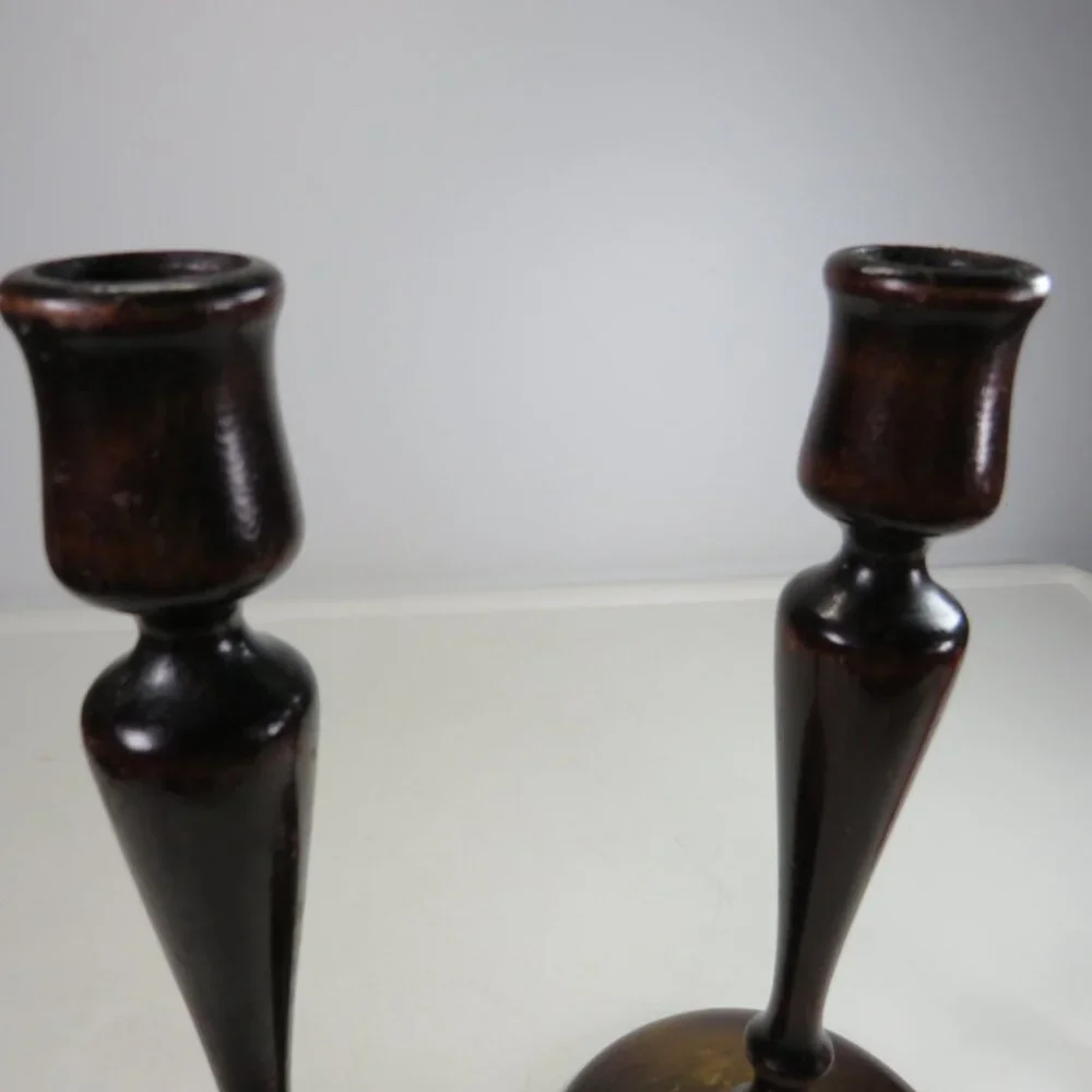 Dark Real Wood Candlesticks Vintage 9